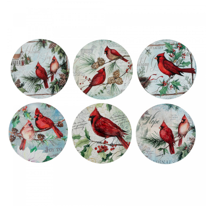 Sous-verre de Noël rond de 8 po en céramique orné d’un cardinal - ensemble de 6