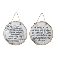 Œuvre d’art murale rondin rond à suspendre avec inscription inspirante en français - ensemble de 2 décorations murales