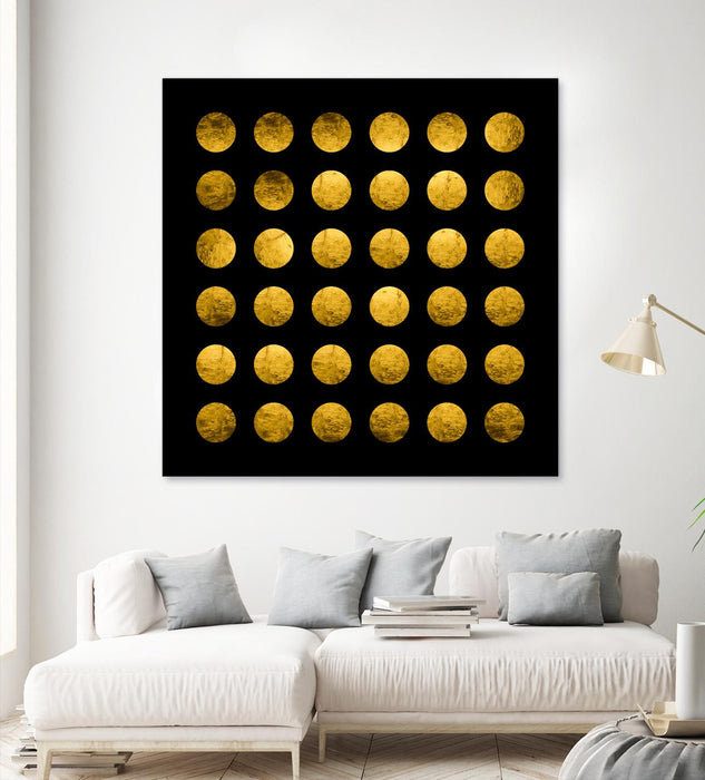 Œuvre d’art murale Giant Art « Golden Spots Black » 54 x 54