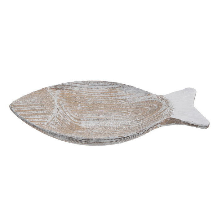 Grand plateau à babioles en bois naturel en forme de poisson - ensemble de 2