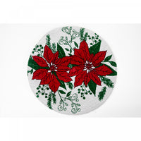 Napperon en corde de coton imprimé de deux poinsettias - ensemble de 12