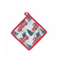 Poignée en coton ornée de camions rouges avec arbres - ensemble de 6