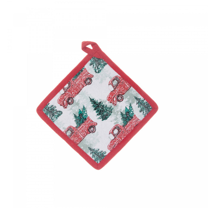 Poignée en coton ornée de camions rouges avec arbres - ensemble de 6