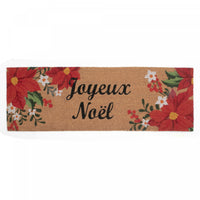 Paillasson 16 x 48 en fibre de coco orné de poinsettias et « Joyeux Noël »