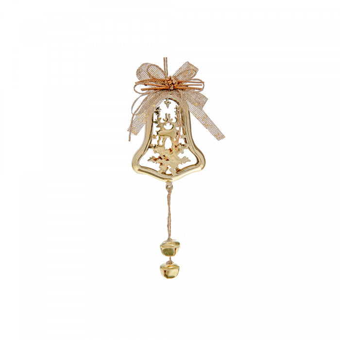 Ornement en métal doré en forme de cloche orné d’un renne - ensemble de 6 ornements de Noël