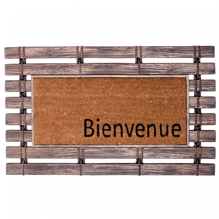 Tapis de plancher « Bienvenue » représentant une clôture en caoutchouc avec fibre de coco