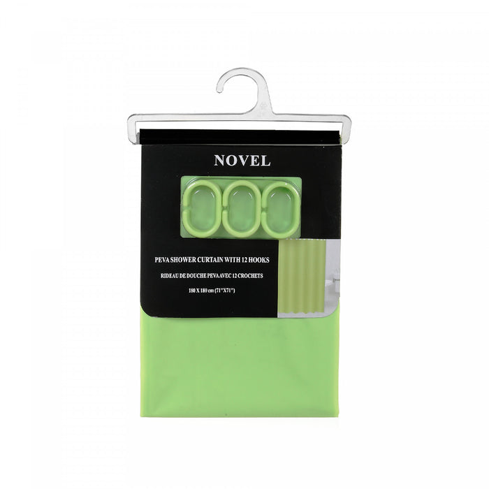 Rideau de douche PEVA vert avec 12 crochets en forme de C 71 x 71