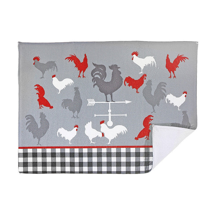 Tapis d’égouttage en microfibre orné d’un coq à la ferme - ensemble de 2
