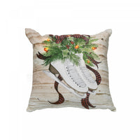 Coussin à DEL 18 x 18 en velours orné d’une paire de patins à glace - ensemble de 2 coussins