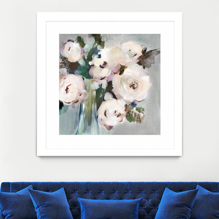 Œuvre d’art murale encadrée blanche et mate « Pale Pink Bouquet I » 30 x 30
