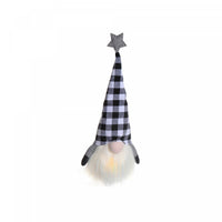Figurine de gnome assis à DEL à point à carreaux blanc