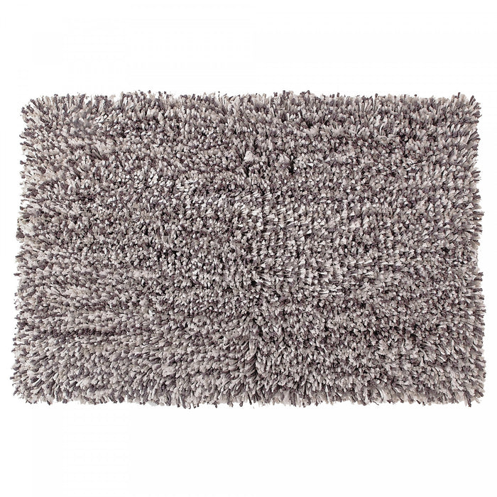 Tapis de salle de bain bain en microfibre gris et blanc à poil long 20 x 32