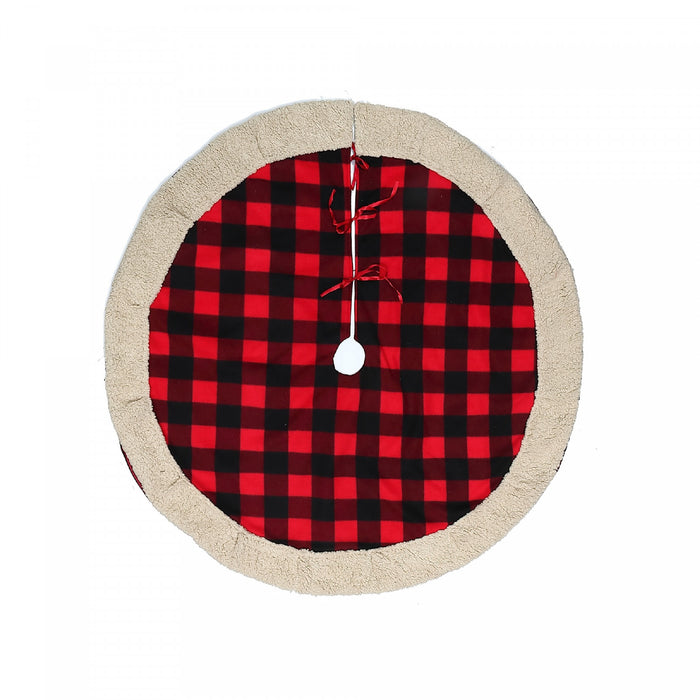 Cache-pied à point à carreaux rouge avec bordure en Sherpa