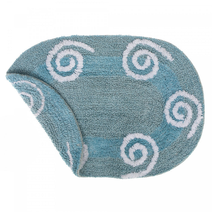 Tapis de salle de bain ovale bleu réversible 16 x 24 en coton à motifs tourbillonnants - ensemble de 2