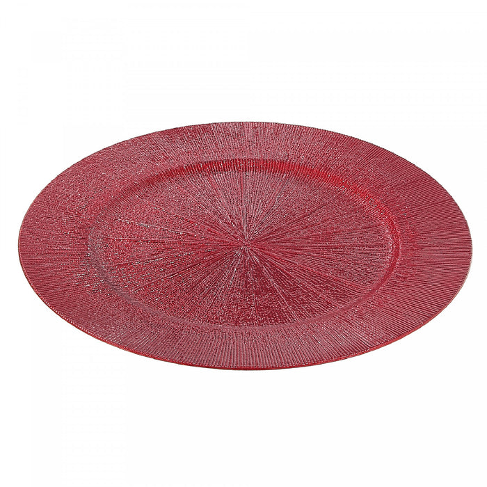 Assiette de présentation de 13 po rouge à motif de dessin dans le sable - ensemble de 6