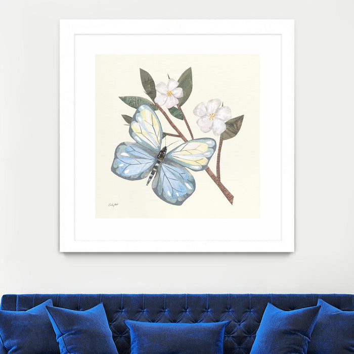 Œuvre d’art murale encadrée blanche et mate « In The Garden Butterfly » 30 x 30