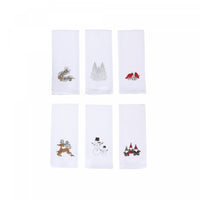 Linge à vaisselle blanc brodé à motif gaufré - ensemble de 6 pièces de linge pour la cuisine