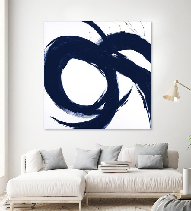 Œuvre d’art murale Giant Art « Navy Circular Strokes Ii » 54 x 54