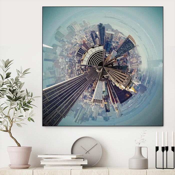 Œuvre d'art murale sur toile encadrée noire « City Center I » 20 x 20