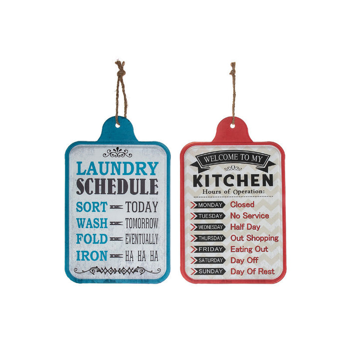 Panneau mural à suspendre « Kitchen » et « Laundry Schedule » en métal - ensemble de 2 décorations murales
