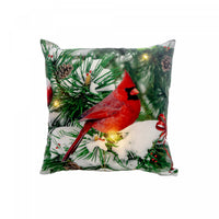 Coussin à DEL 18 x 18 en velours orné d’un cardinal solitaire sur un arbre - ensemble de 2 coussins