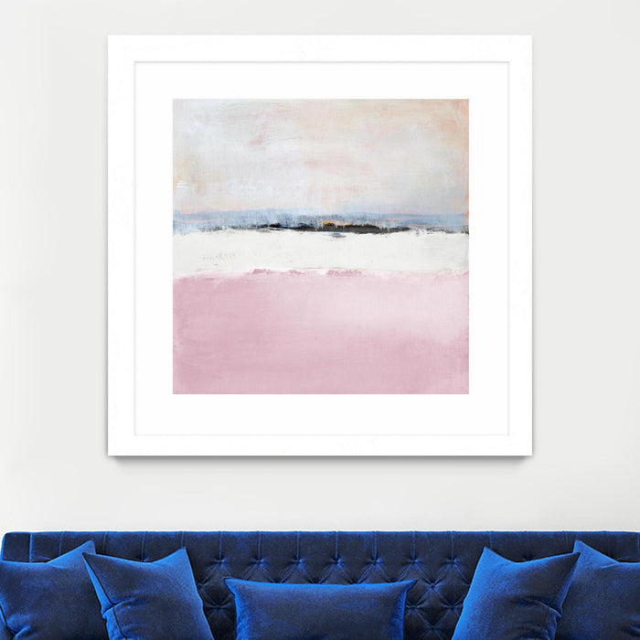 Œuvre d’art murale encadrée blanche et mate « Pink Sea Abstract » 30 x 30