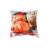 Coussin 18 x 18 en polyester à estampe numérique avec croissants et café - ensemble de 2