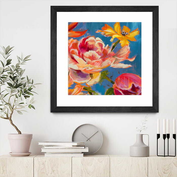 Œuvre d’art murale encadrée noire et mate « Spring Bouquet V31 » 30 x 30