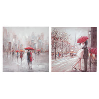 Œuvre d’art murale sur toile peinte à la main au thème « parapluie romantique » - ensemble de 2 décorations murales