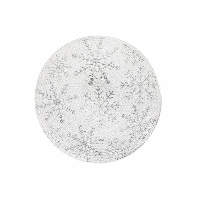 Napperon imprimé en corde de coton avec flocons de neige en aluminium argenté - ensemble de 12