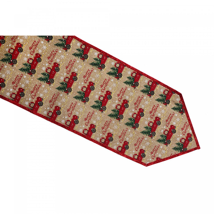 Chemin de table en polyester à motif de camions rouges et arbres