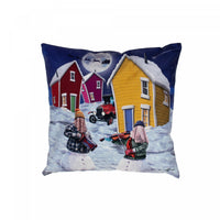 Coussin 18 x 18 en velours orné de bonshommes de neige masqués - Ensemble de 2 coussins