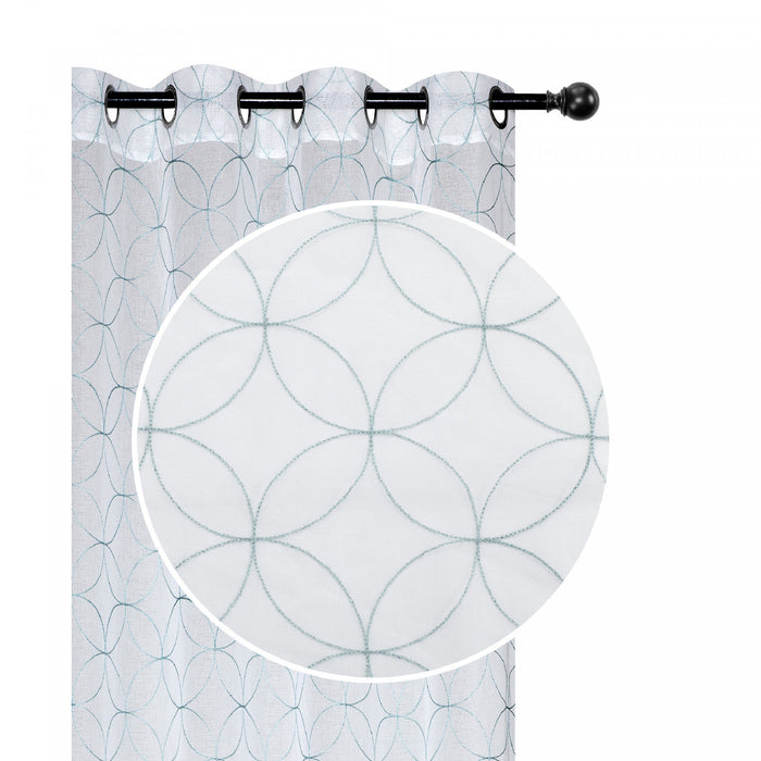 Panneau de rideau transparent en LurexMC brodé de motifs de diamants arrondis bleu sarcelle - ensemble de 2
