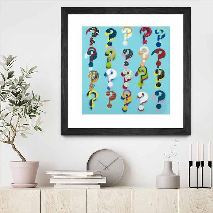 Œuvre d’art murale encadrée noire et mate « Pop The Question » 36 x 36