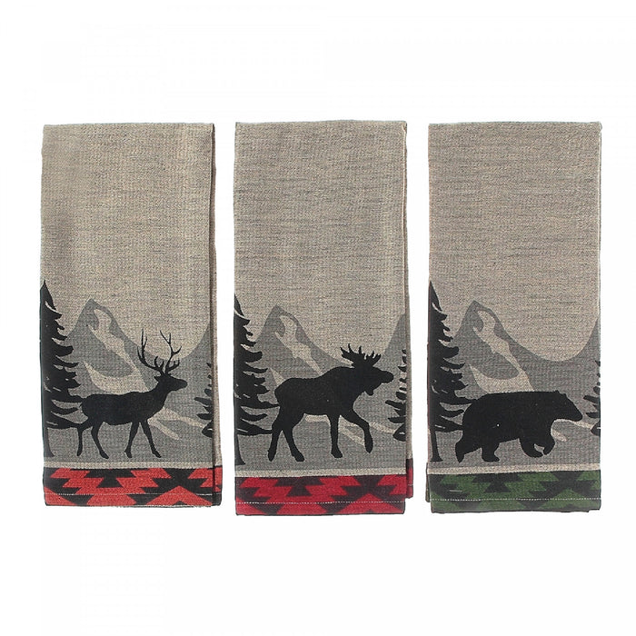 Linge à vaisselle en chambray tissé avec animaux forestiers