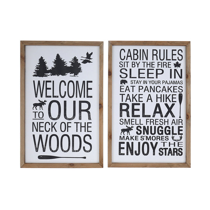 Panneau mural « Cabin Rules » et « Neck of The Wood » en bois - ensemble de 2 décorations murales