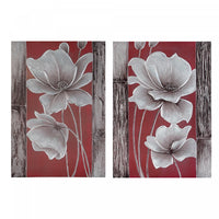 Œuvre d’art murale sur toile peinte à la main au thème « fleurs et bois » - ensemble de 2 décorations murales