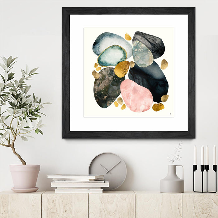 Œuvre d’art murale encadrée noire et mate « Pebble Abstract » 30 x 30