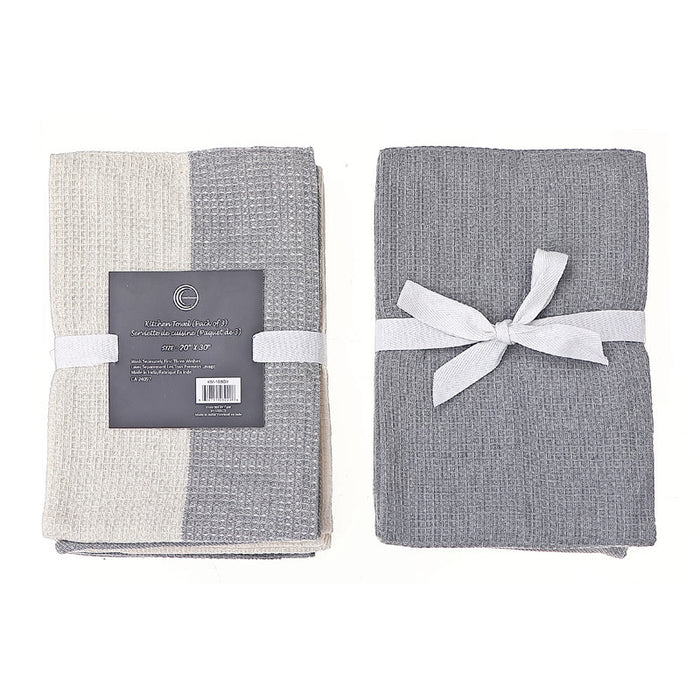Paquet de 3 linges à vaisselle cendrés à motif gaufré double pour la cuisine