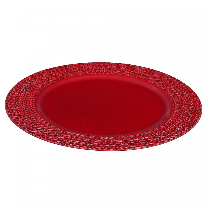 Assiette de présentation de 13 po rouge ornée de tresses - ensemble de 6
