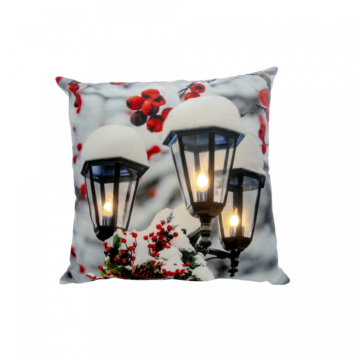 Coussin à DEL 18 x 18 en velours orné de trois lampadaires - ensemble de 2 coussins