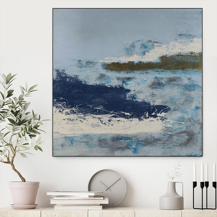 Œuvre d'art murale sur toile encadrée noire « Washing To Shore » 20 x 20