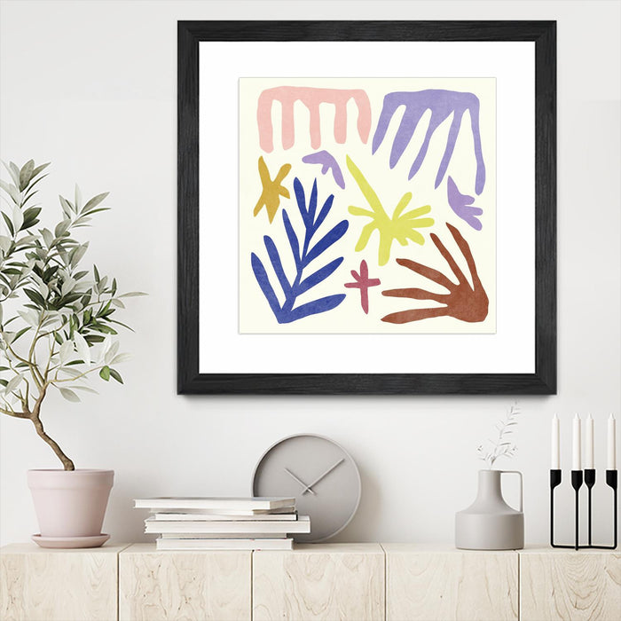 Œuvre d’art murale encadrée noire et mate « Coral Construction Ii » 36 x 36
