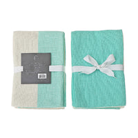 Paquet de 3 linges à vaisselle de couleur écume de mer à motif gaufré double pour la cuisine