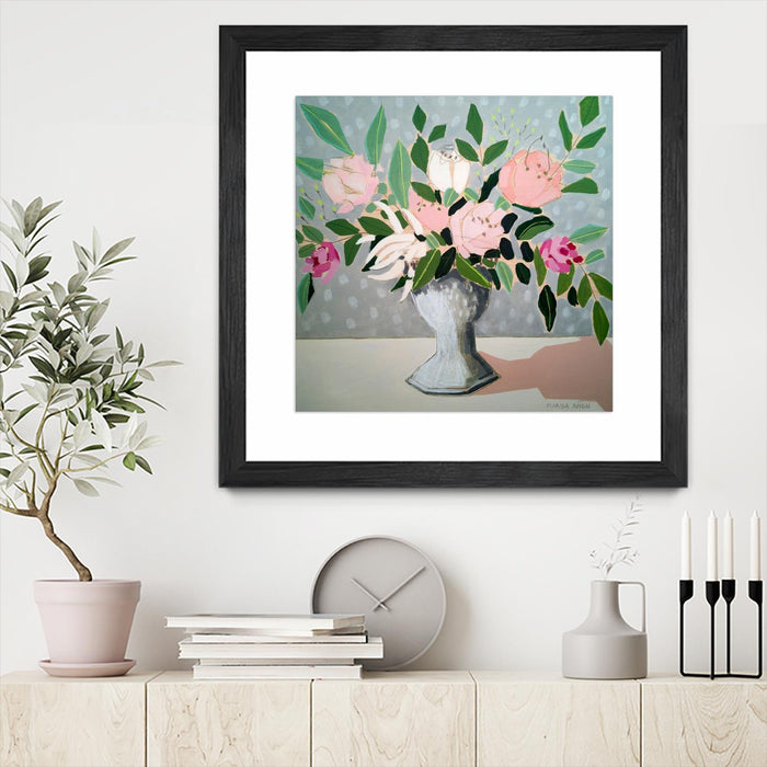 Œuvre d’art murale encadrée noire et mate « Spring Florals 1 » 30 x 30