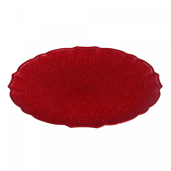Assiette de service ronde rouge texturée - ensemble de 6