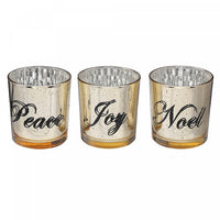 Bougeoirs « Joy », « Noël », et « Peace » pour bougie chauffe-plats en verre - ensemble de 3 bougeoirs