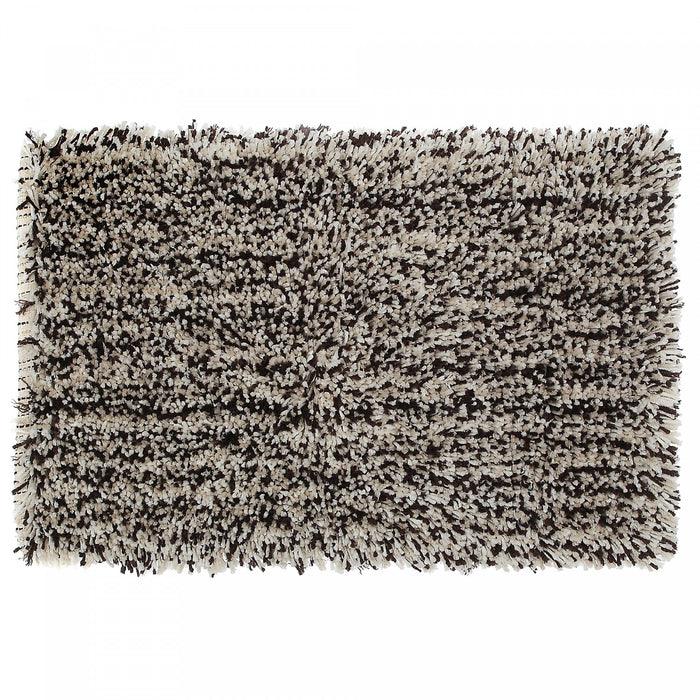 Tapis de salle de bain bain en microfibre brun et beige à poil long 20 x 32