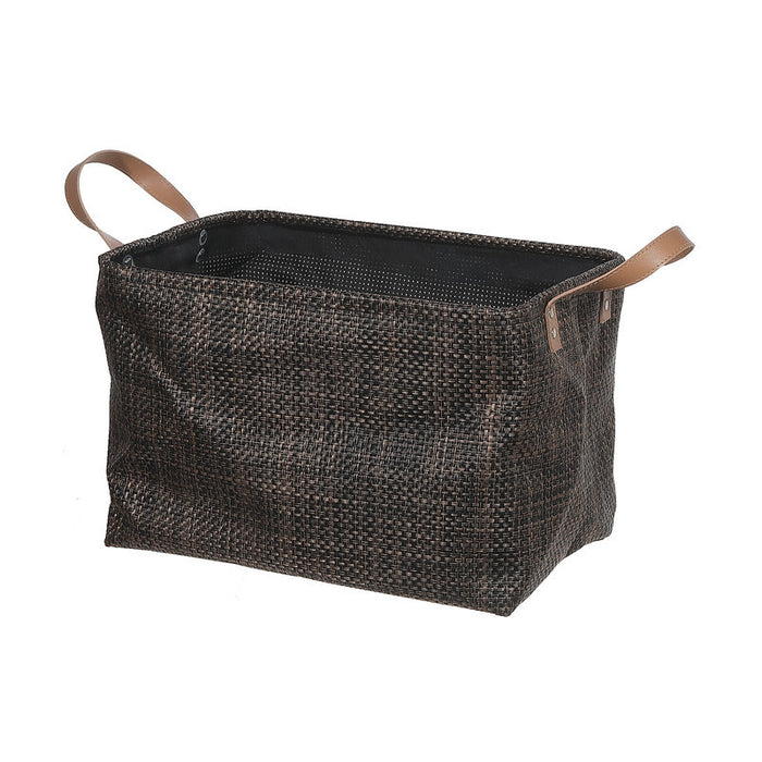 Panier de rangement rectangulaire chocolat en toile de polyester plastifié avec poignées