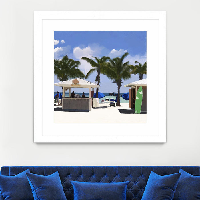 Œuvre d’art murale encadrée blanche et mate « Key West Cabana I » 36 x 36